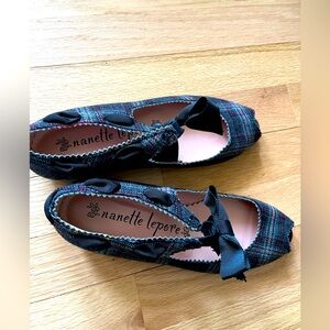 Nanette Lepore Peep toe leather and fabric shoes
